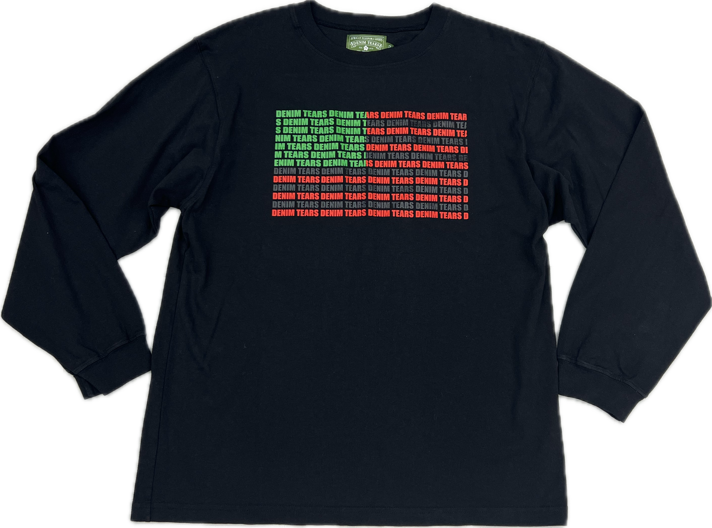 Denim Tears Green and Red Lettering Long Sleeve Shirt