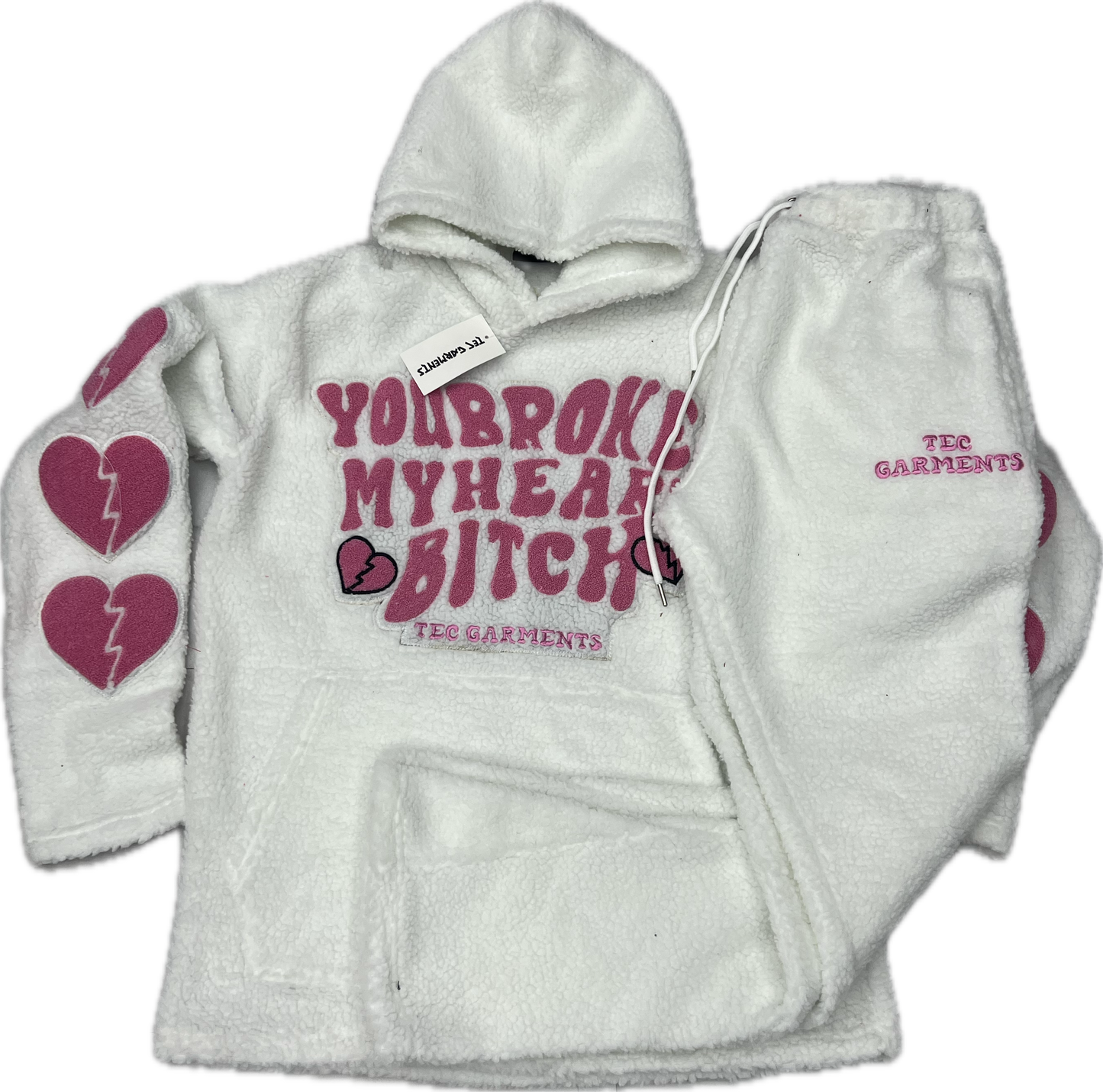 Tec Garment You Broke My Heart B***h Sweatsuit (white)