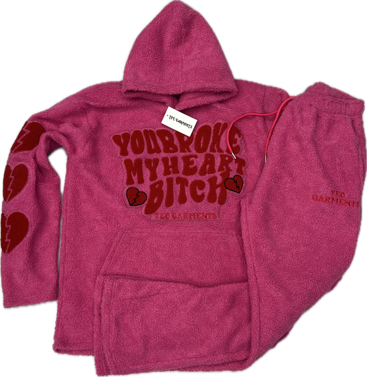 Tec Garment You Broke My Heart B***h Sweatsuit (pink)